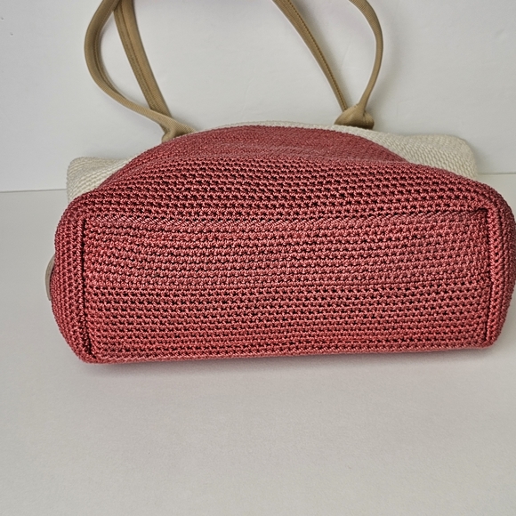 The Sak Shoulder Bag Peach and Cream Crotched Woven Zip Top Beachy Boho - Picture 7 of 10